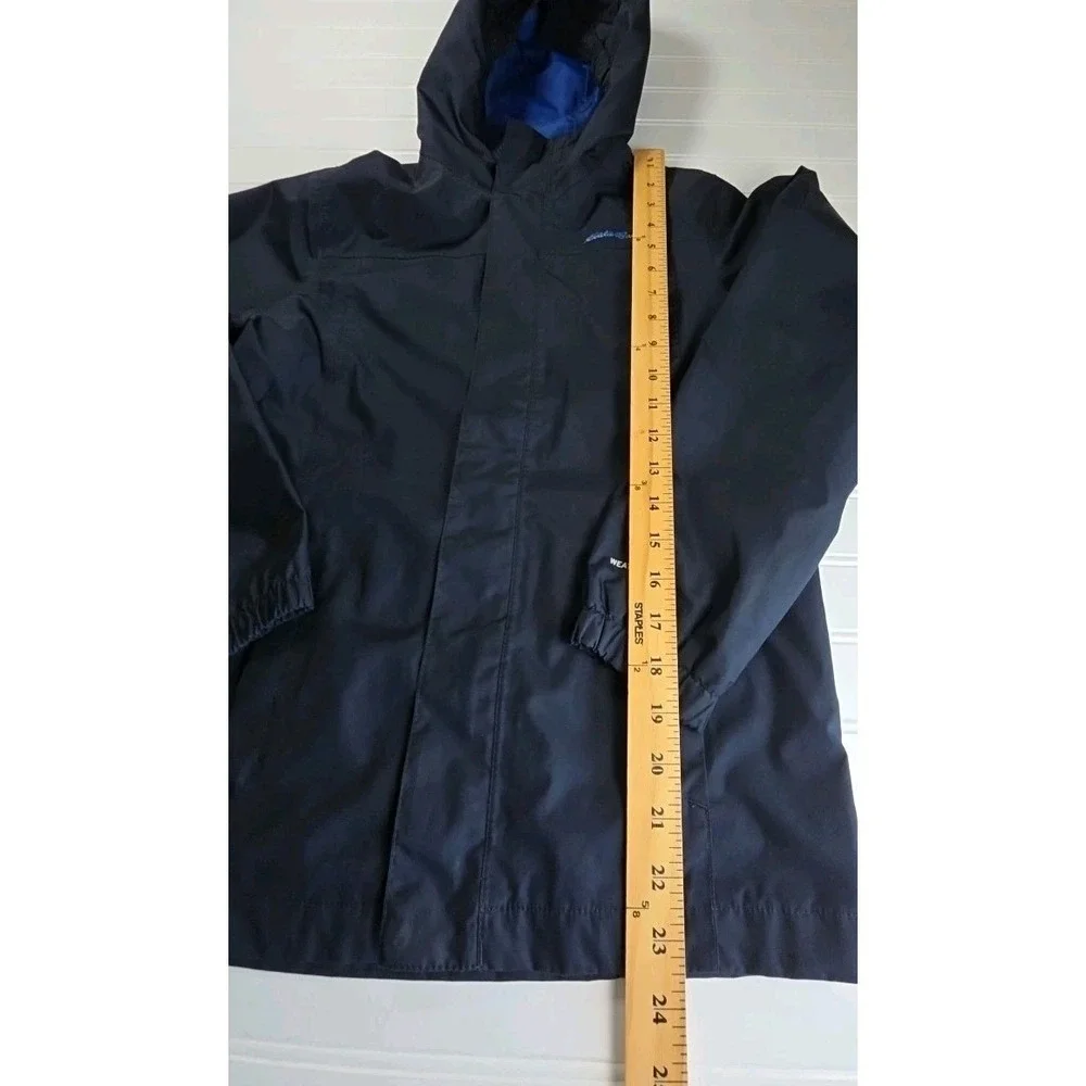 Eddie Bauer Rain Jacket Windbreaker Boys L 12 Blue Hooded Coastal Weatheredge